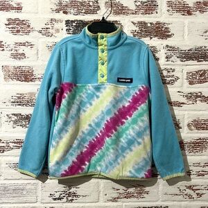 LANDS END Girls Youth Blue Tie Dye 1/4 Snap Pullover Fleece Oeko-Tex Sz S (6/7)